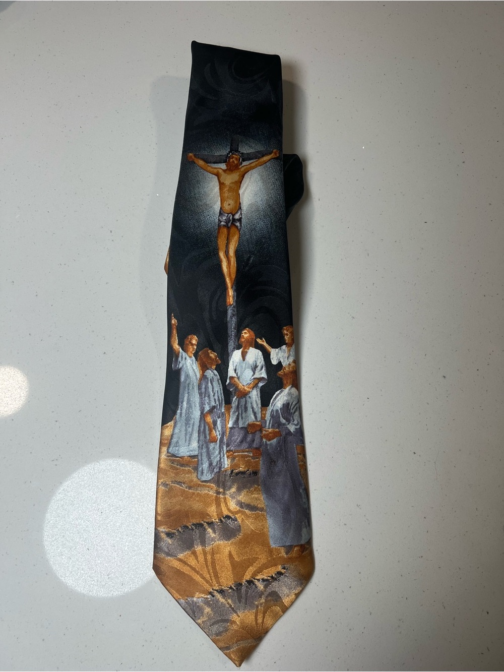 Black Religious Crucifixion Print Men's Tie